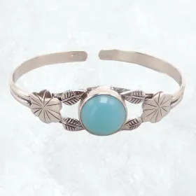 Bracelet Calcédoine bleu paraiba forme jonc - Chakra de la Gorge