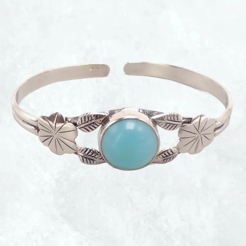 Bracelet Calcédoine bleu paraiba forme jonc - Chakra de la Gorge