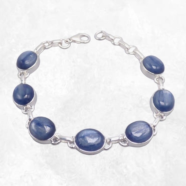 Bracelet Cyanite bleue cabochon pierres ovales
