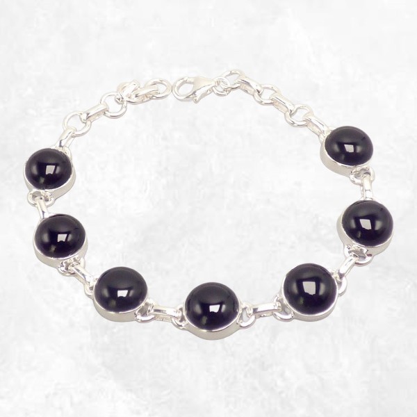 Bracelet Onyx noir cabochon pierres rondes