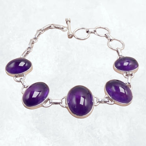 Bracelet Amethyste violette cabochon qualité AAA