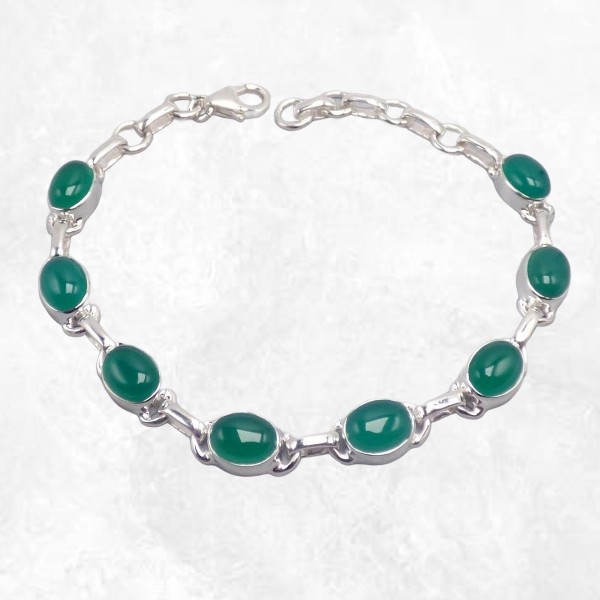 Bracelet Onyx vert pierres ovales