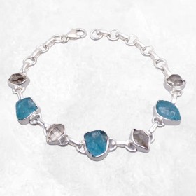 Bracelet Apatite bleue brute Diamant d'Herkimer