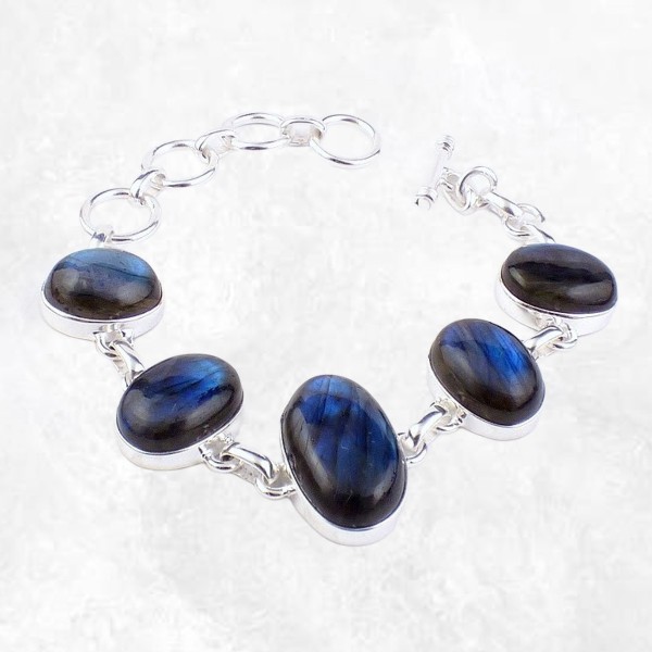 Bracelet argent Labradorite bleue cabochon