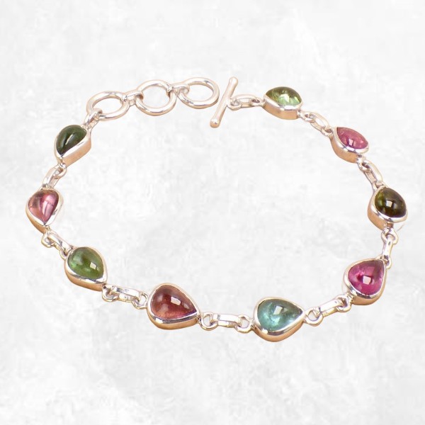 Bracelet Tourmaline rose et verte forme poire