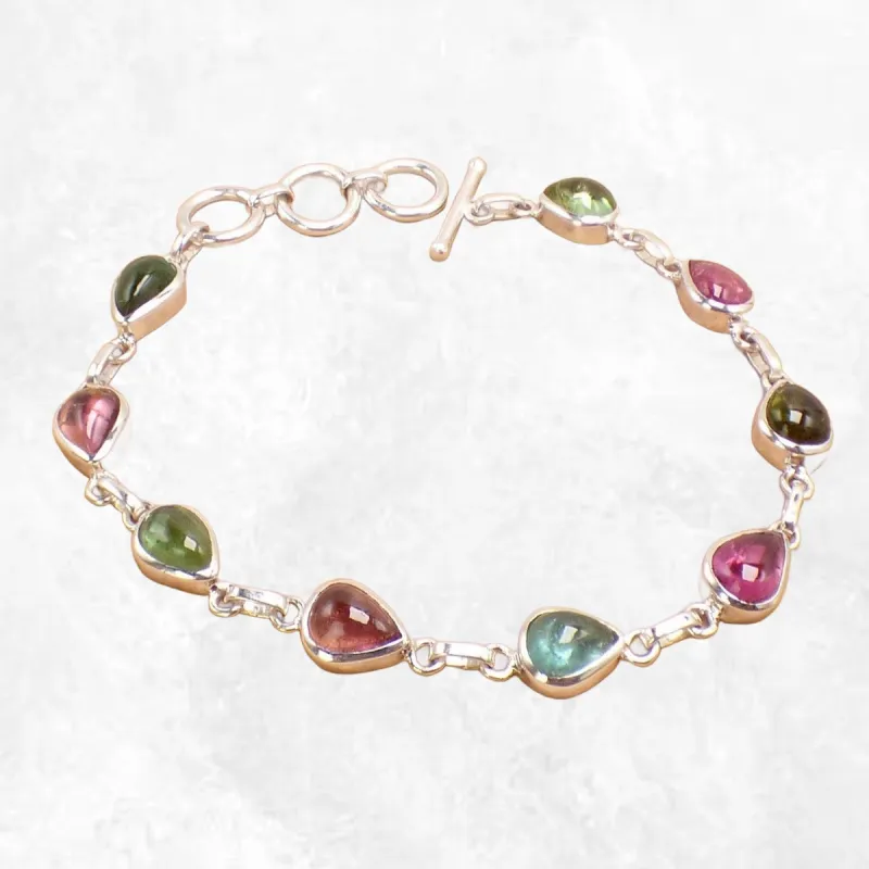 Bracelet Tourmaline rose et verte forme poire - Bijoux en Tourmaline Rose