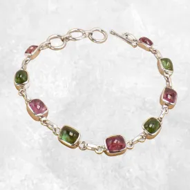 Bracelet Tourmaline rose et verte forme rectangulaire - Bijoux en Tourmaline Rose