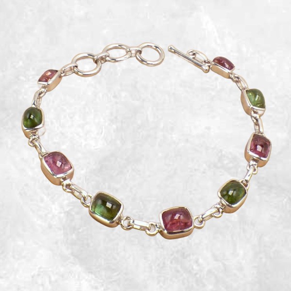 Bracelet Tourmaline rose et verte forme rectangulaire