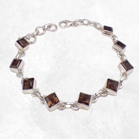 Bracelet argent Quartz fumé pierres Losange