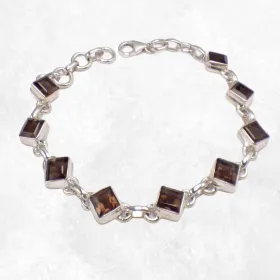 Bracelet argent Quartz fumé pierres Losange - Bijoux en Quartz Fumé
