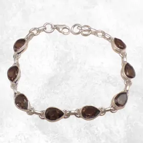 Bracelet argent Quartz fumé pierres gouttes - Bijoux en Quartz Fumé