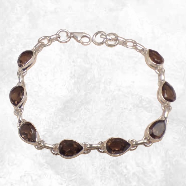 Bracelet argent Quartz fumé pierres gouttes