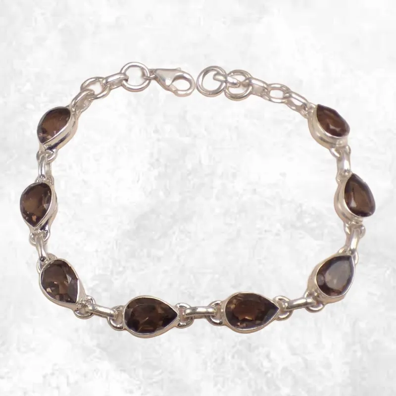 Bracelet argent Quartz fumé pierres gouttes - Bijoux en Quartz Fumé