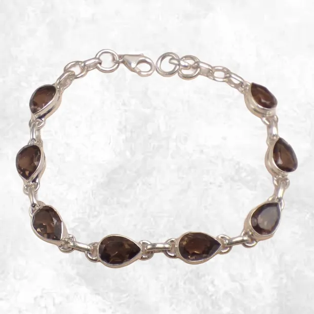 Bracelet argent Quartz fumé pierres gouttes - Bijoux en Quartz Fumé