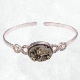 Bracelet jonc en Pyrite dorée et zirconium