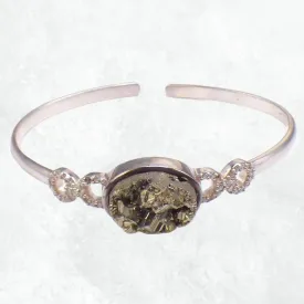 Bracelet jonc en Pyrite dorée et zirconium - Bracelets pierres naturelles