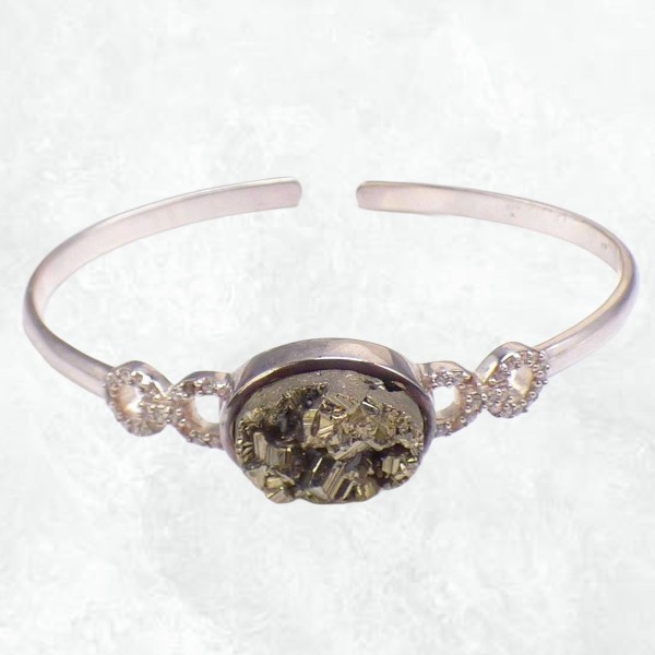 Bracelet jonc en Pyrite dorée et zirconium