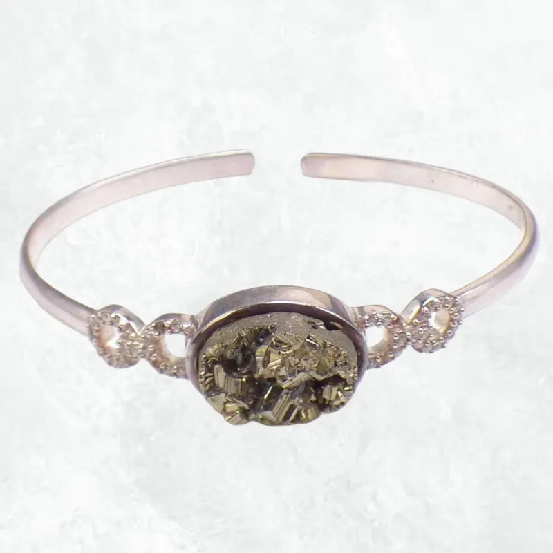 Bracelet jonc en Pyrite dorée et zirconium - Bracelets pierres naturelles