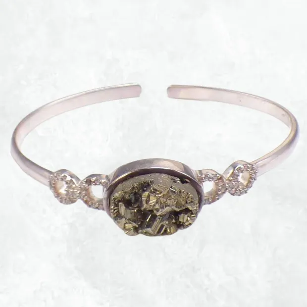 Bracelet jonc en Pyrite dorée et zirconium - Bracelets pierres naturelles