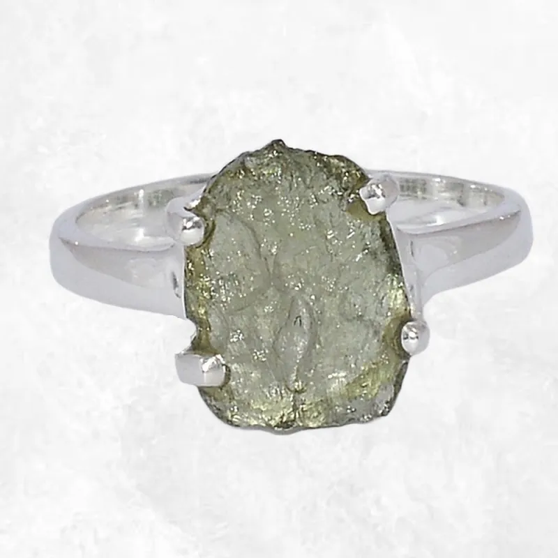 Bague argent Moldavite brute taille 54 (5) - Bijoux en Moldavite