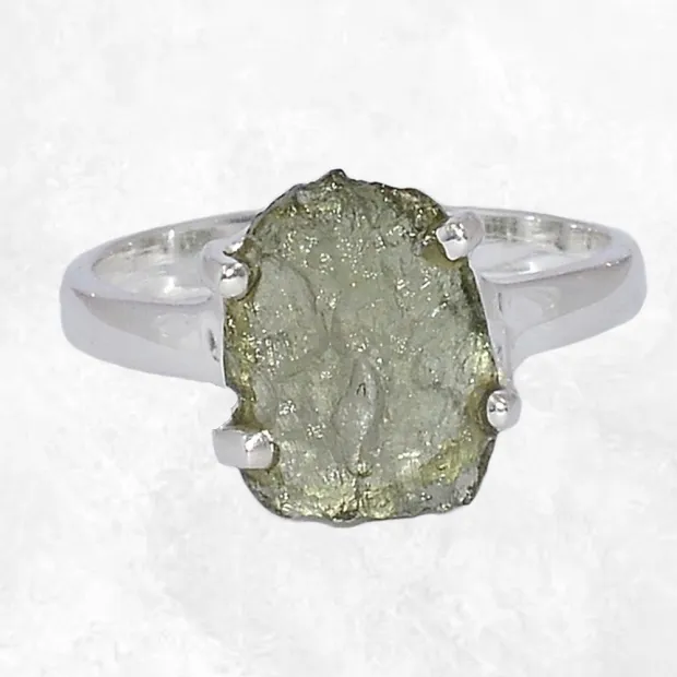 Bague argent Moldavite brute taille 54 (5) - Bijoux en Moldavite
