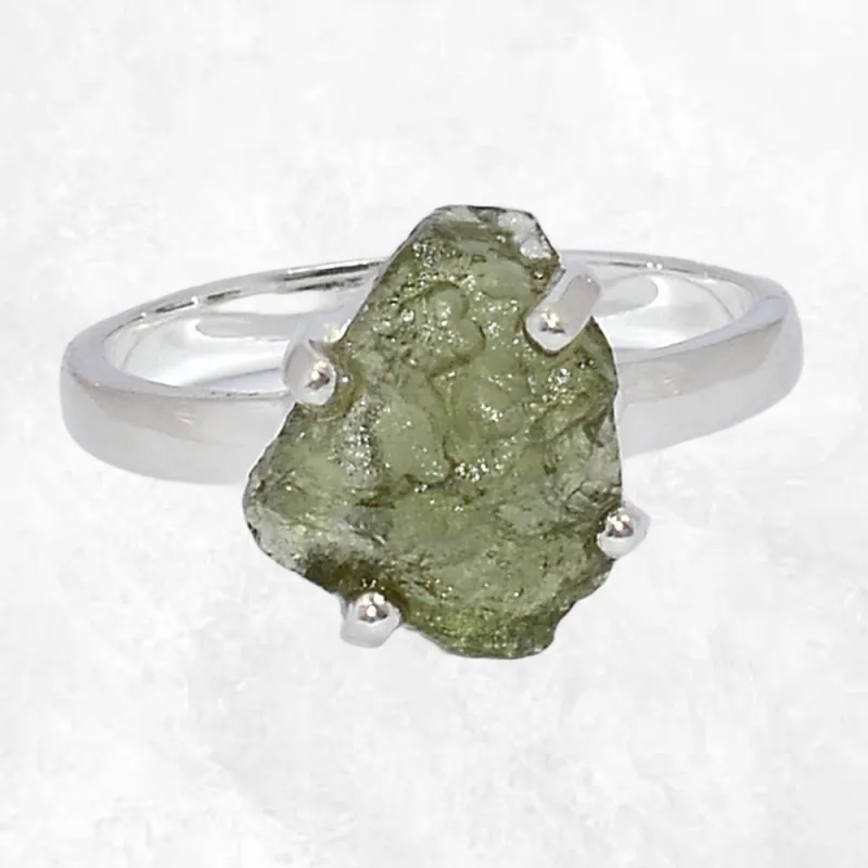 Bague Authentique Moldavite brute taille 55 (7) - Bijoux en Moldavite