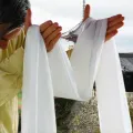 Khata tibétain en soie et signes auspicieux - Objets rituels bouddhistes