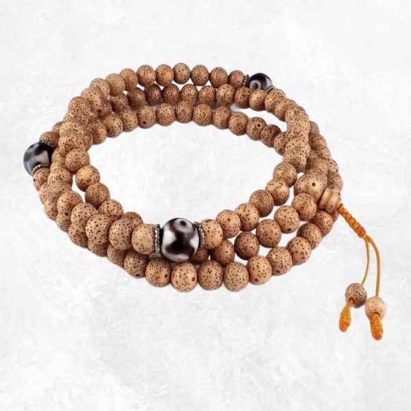 Mala 108 perles en Graines de Lotus et perle Dzi