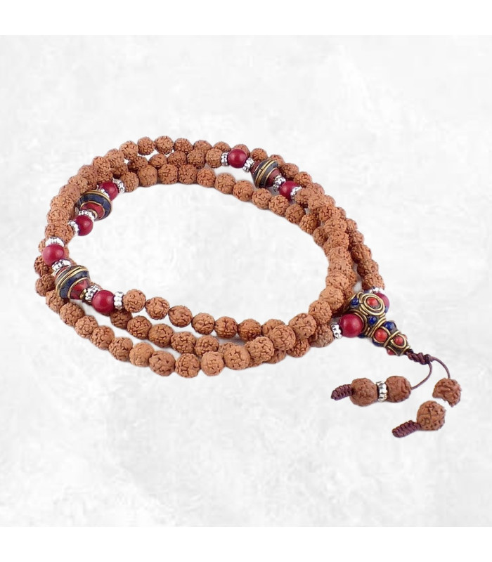 Mala Bouddhiste en Rudraksha – 108 Perles Artisanales du Népal