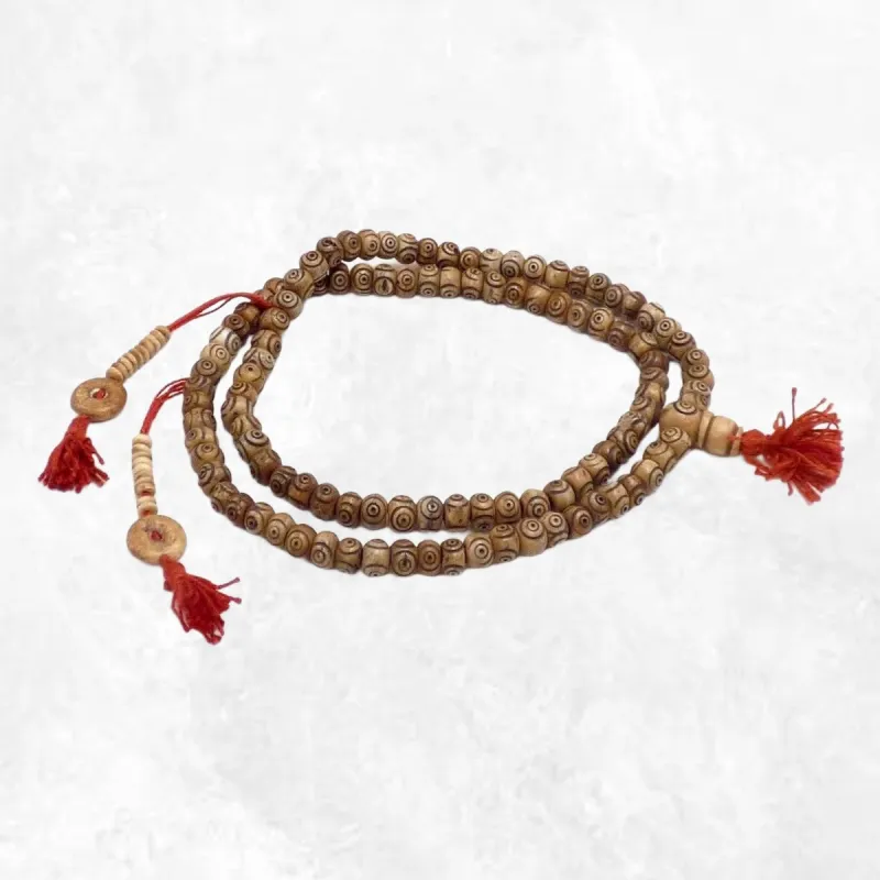 Mala tibétain 108 perles en os de buffle spirales - Mala tibétain 108 perles