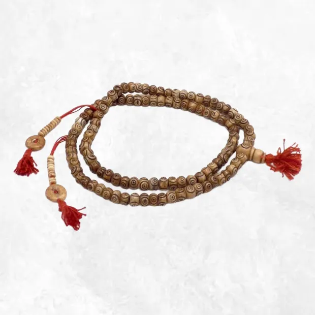 Mala tibétain 108 perles en os de buffle spirales - Mala tibétain 108 perles