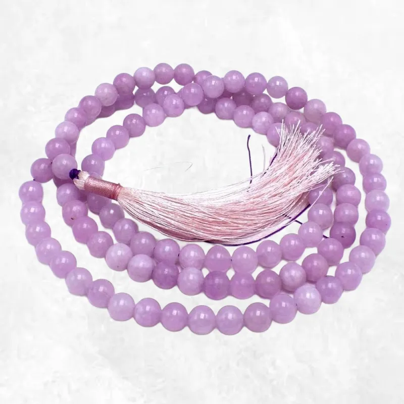 Mala tibétain en Kunzite mauve 108 perles - Mala tibétain 108 perles