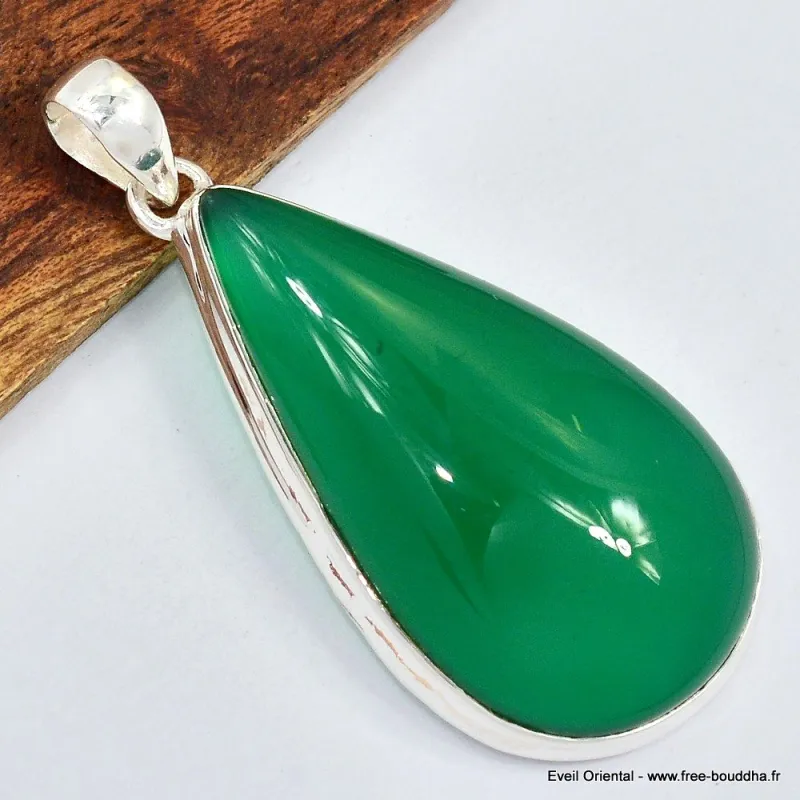 Gros pendentif goutte en Onyx vert - Pendentifs pierres naturelles