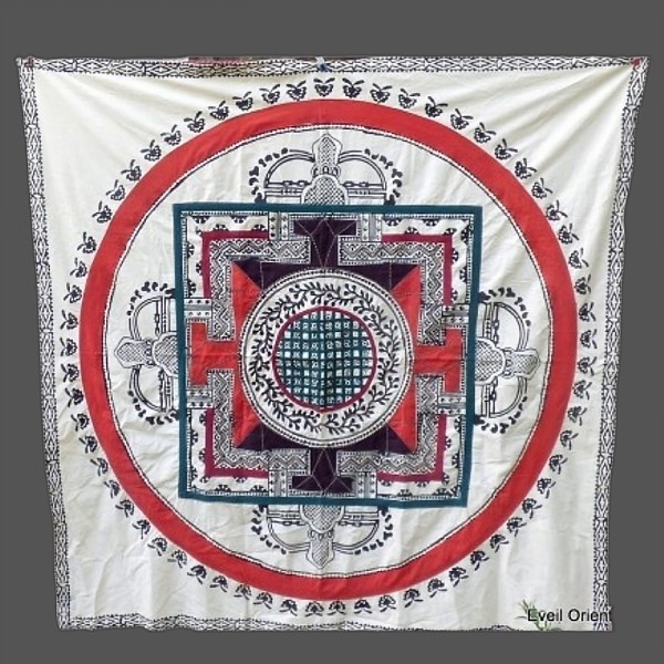 Nappe tibétaine en coton brodé bordeau rouge Tentures tibétaines Bouddha NTK4
