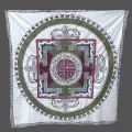 Nappe tibétaine en coton brodé écru kaki bordeau - Tenture murale bouddhiste, nappe