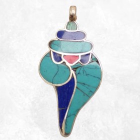 Conque tibétaine en pierres fantaisie Bijoux tibetains bouddhistes ET1.10