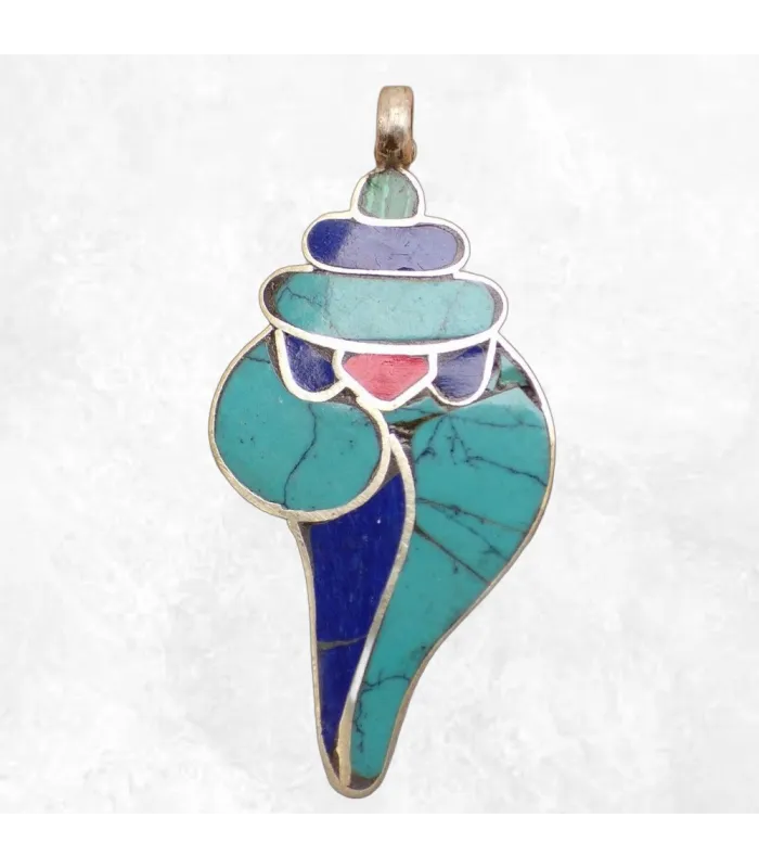 Conque tibétaine en pierres fantaisie - Pendentifs tibétains bouddhistes