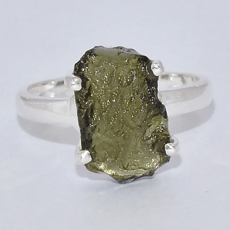 Bague Authentique Moldavite brute taille 52 (8) - Bijoux en Moldavite