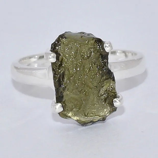 Bague Authentique Moldavite brute taille 52 (8) - Bijoux en Moldavite