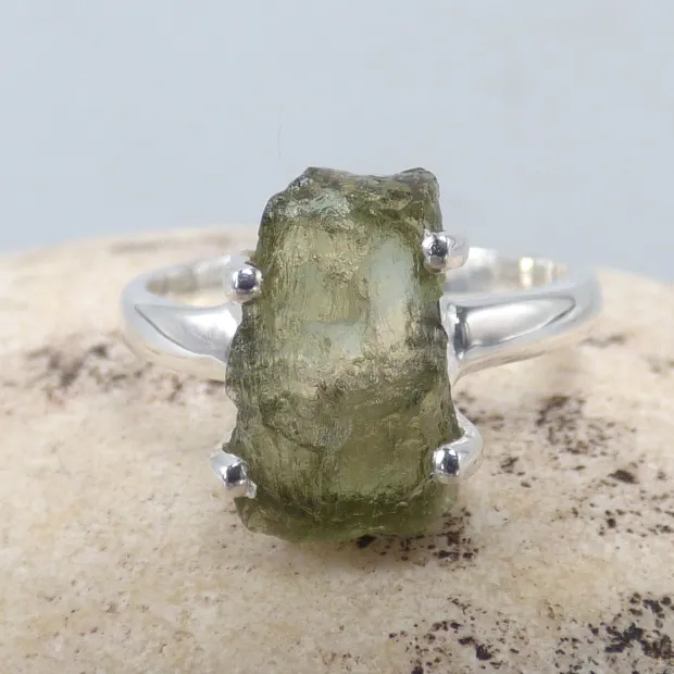 Bague Authentique Moldavite brute taille 52 (9) - Bijoux en Moldavite