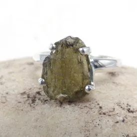 Bague argent Moldavite brute taille 49 (11) - Bijoux en Moldavite