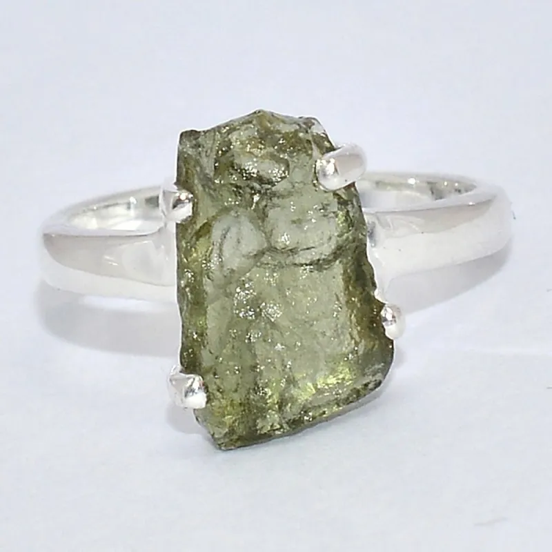 Bague argent Moldavite brute taille 52 (12) - Bijoux en Moldavite