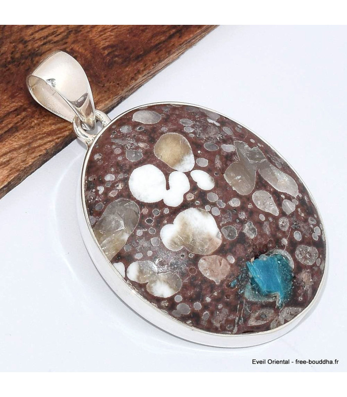 Pendentif argent en Cavansite sur roche-mère