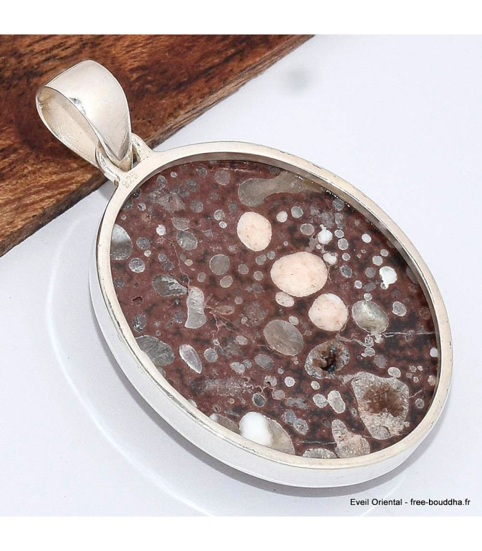 Pendentif argent en Cavansite sur roche-mère