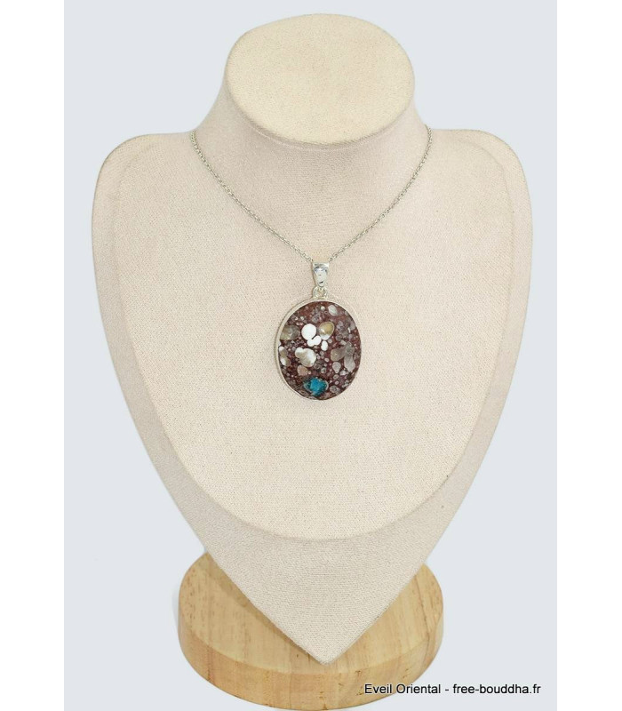 Pendentif argent en Cavansite sur roche-mère