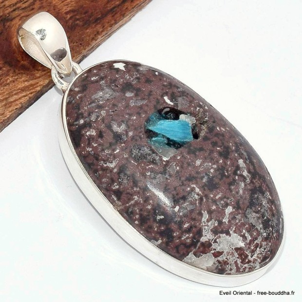Pendentif Cavansite authentique ovale pierre naturelle et Argent 925