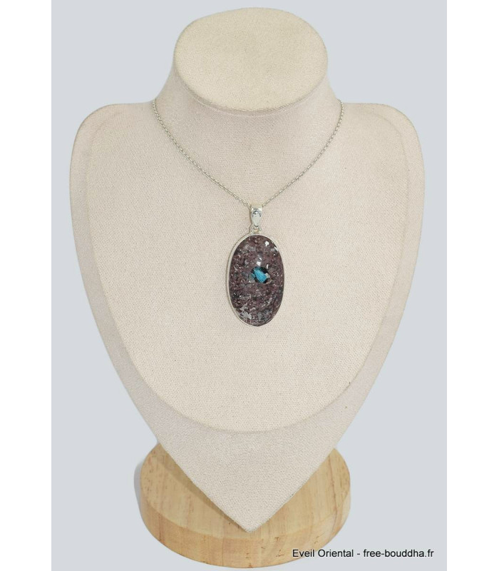 Pendentif oval en Cavansite sur roche-mère