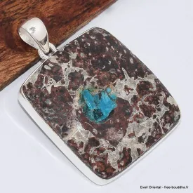 Grand Pendentif carré en Cavansite sur roche-mère - Pendentifs pierres naturelles