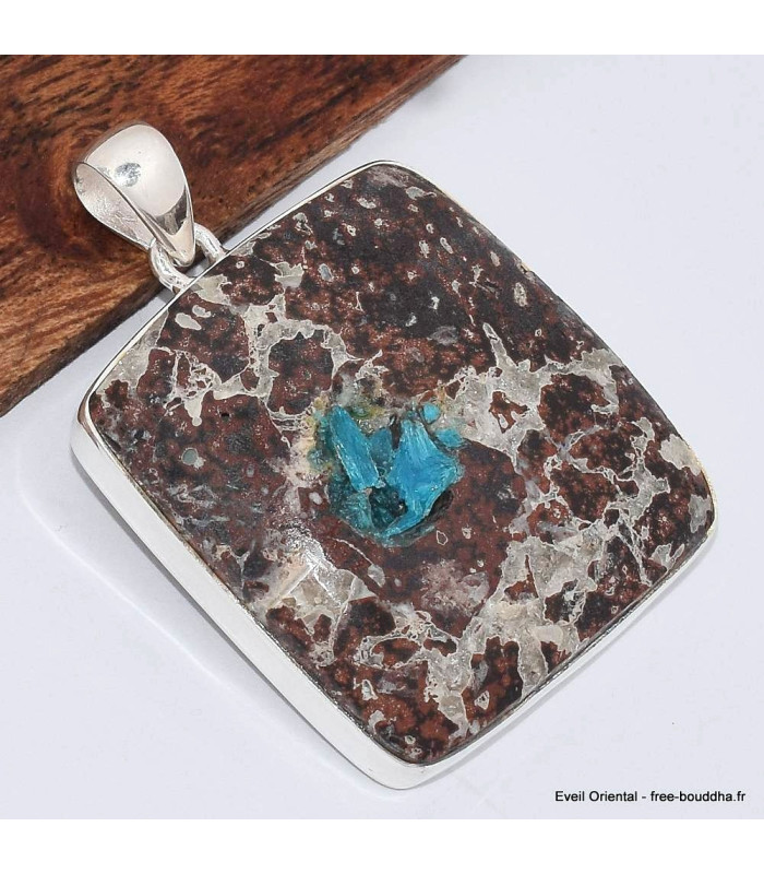 Pendentif Cavansite bleue Authentique – Bijou argent massif 925