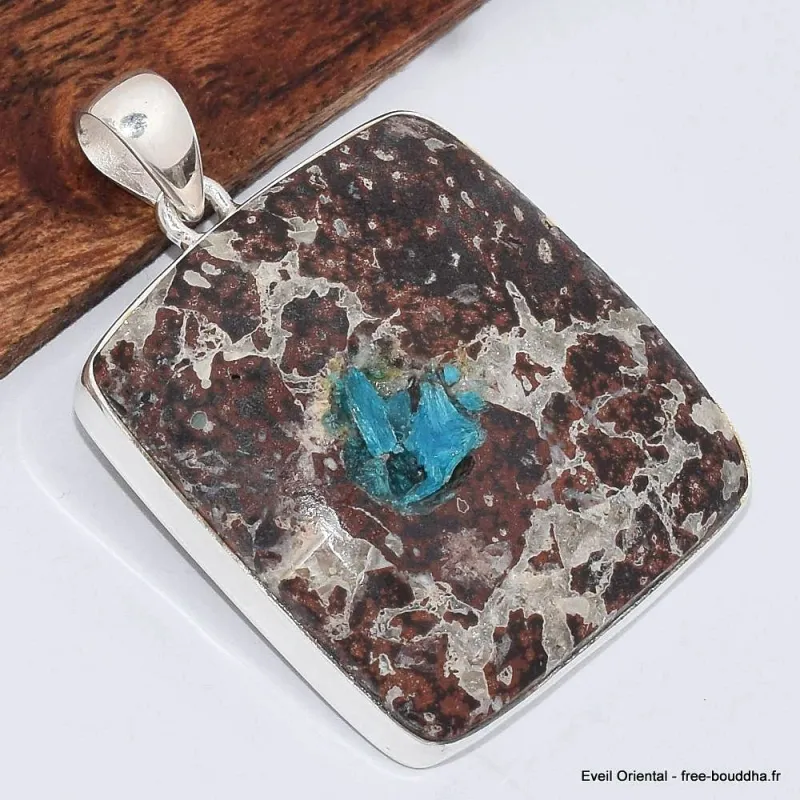 Grand Pendentif carré en Cavansite sur roche-mère - Pendentifs pierres naturelles